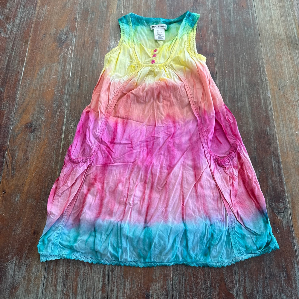 Pandemonium Sundress Size 7 Tie Dye Pink Yellow Blue Rainbow
